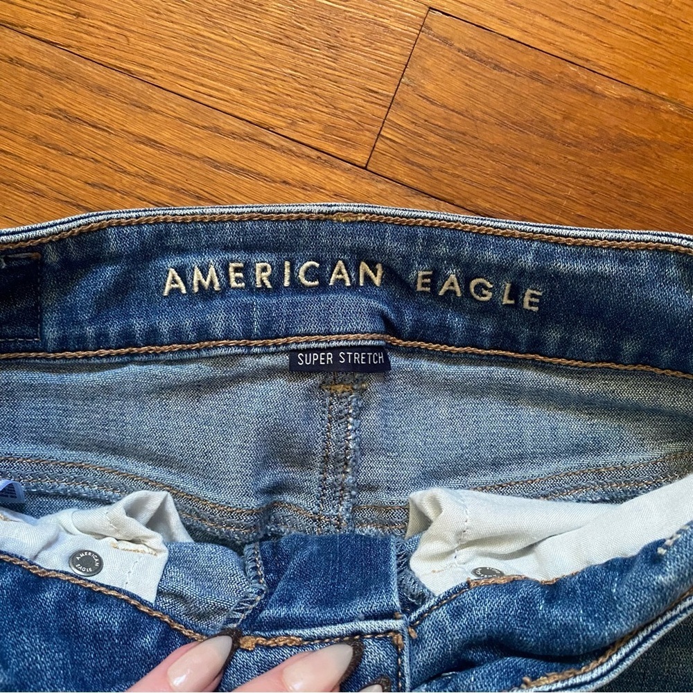 American Eagle Outfitters Blue Denim Distressed Mini Skirt - Picture 3 of 9